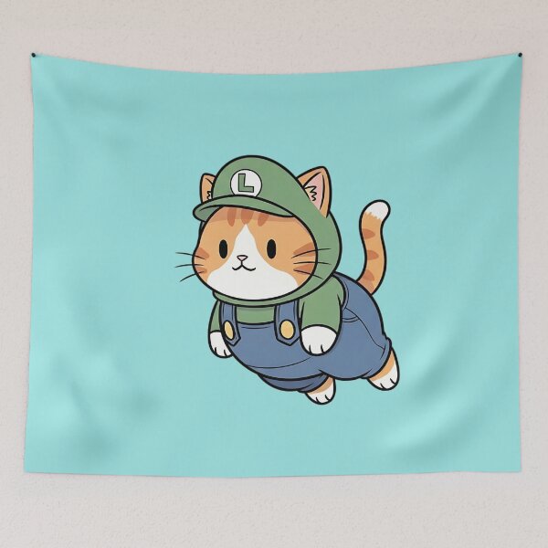 Item preview, Cute Plumber Cat in Green Outfit designed and sold by CuteKats.
