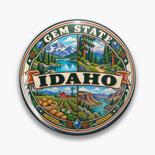 Item preview, Idaho Gem State Vintage Mountain Travel Souvenir Badge designed and sold by DreamLayerStudio.