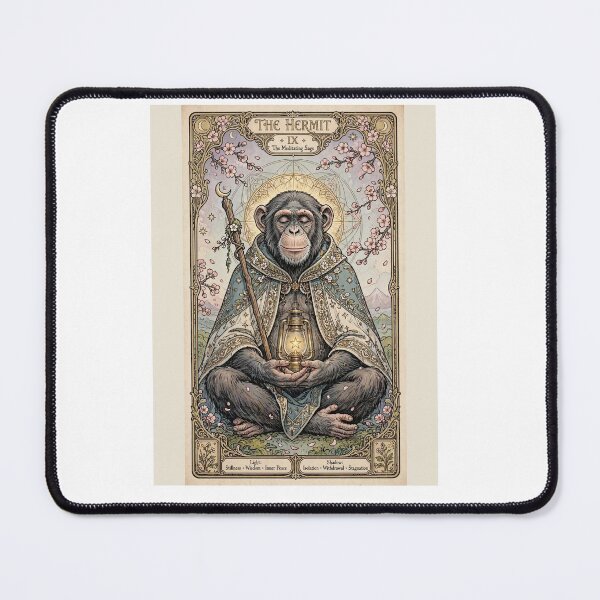 Item preview, The Hermit IX - Meditating Sage | Sakura Chimp Tarot Art 2 designed and sold by ExpressoJungle.