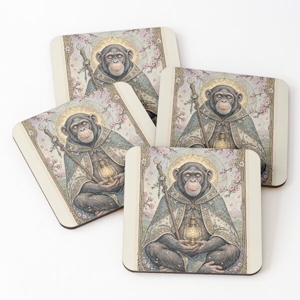 Item preview, The Hermit IX - Meditating Sage | Sakura Chimp Tarot Art 2 designed and sold by ExpressoJungle.
