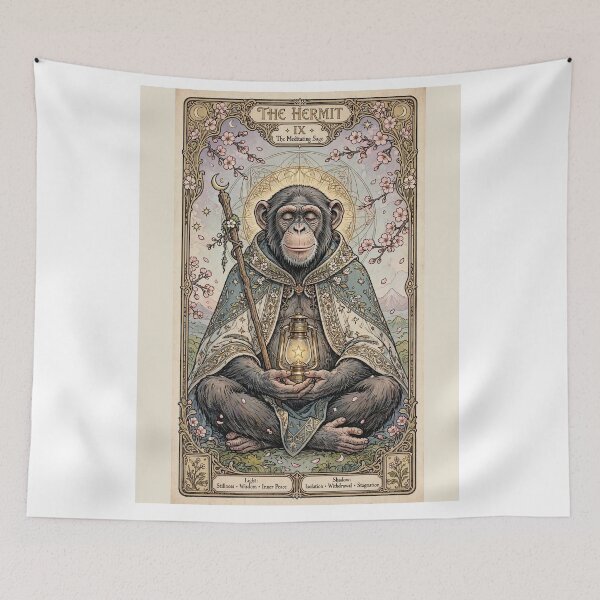Item preview, The Hermit IX - Meditating Sage | Sakura Chimp Tarot Art 2 designed and sold by ExpressoJungle.