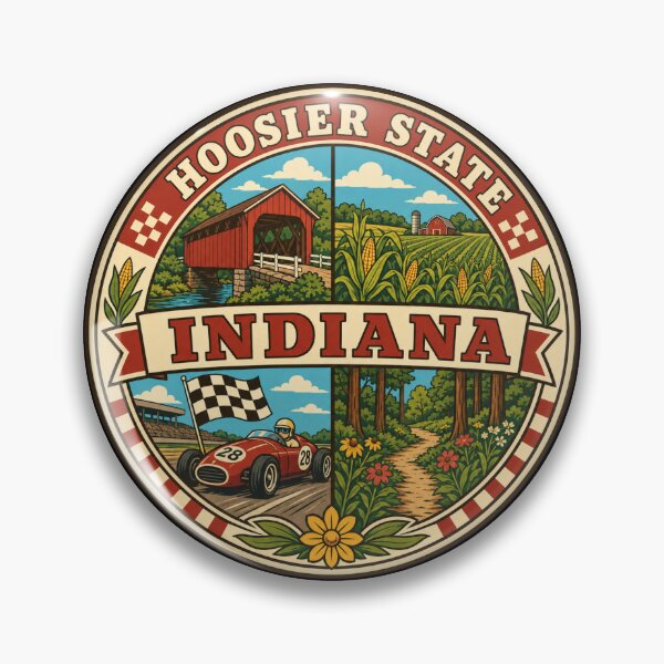 Item preview, Indiana Hoosier State Vintage Midwest Souvenir Badge designed and sold by DreamLayerStudio.