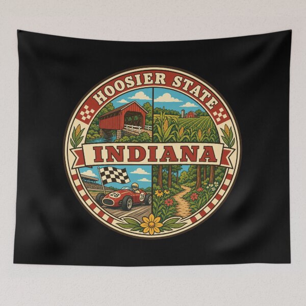 Artikelvorschau, Indiana Hoosier State Vintage Midwest Souvenir Badge entworfen und verkauft von DreamLayerStudio.