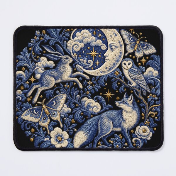 Item preview, Celestial Fox & Moon Embroidery – Enchanted Woodland Toile Art designed and sold by Emoji Emblems.