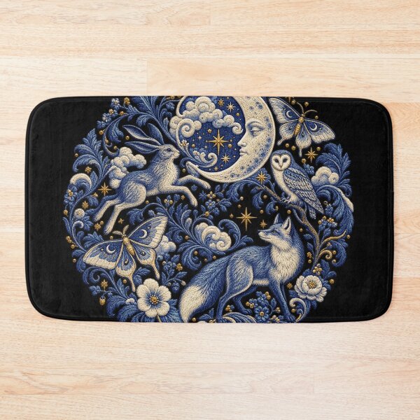 Item preview, Celestial Fox & Moon Embroidery – Enchanted Woodland Toile Art designed and sold by Emoji Emblems.
