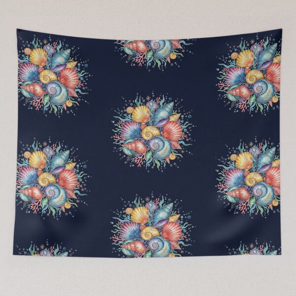 Item preview, Watercolor Seashell Wreath Tropical Ocean Sea Life designed and sold by LinaValearte.