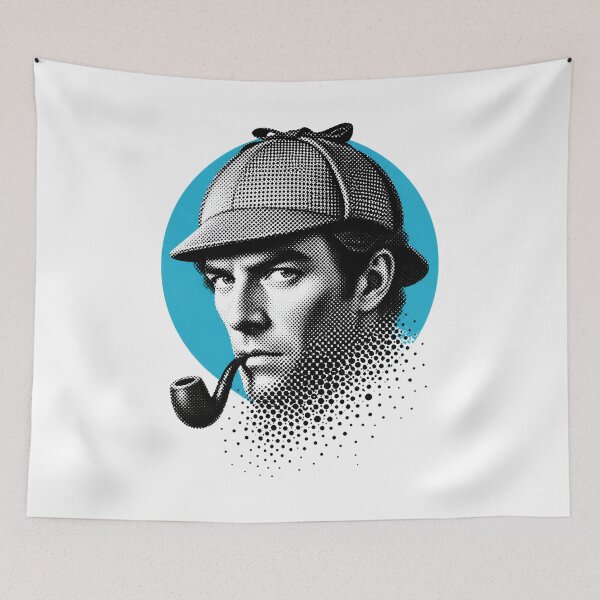 Item preview, Sherlock Holmes Cyan Halftone Sleuth Portrait designed and sold by Fenay Designs.