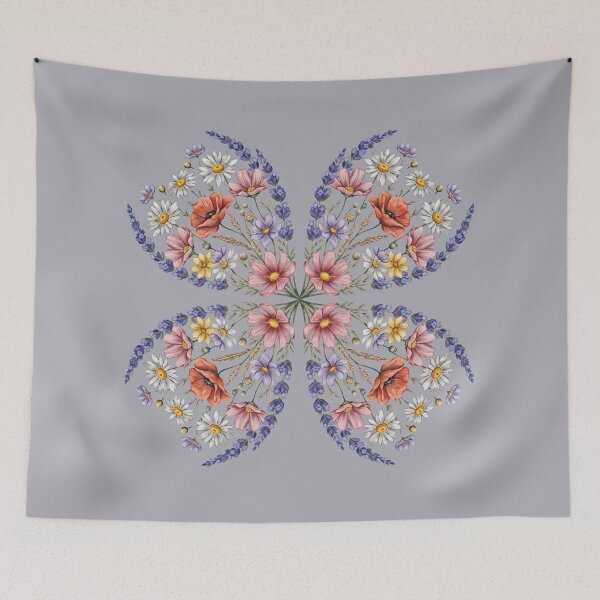 Item preview, Floral Four Leaf Clover with Colorful Wildflowers designed and sold by innerfaith.