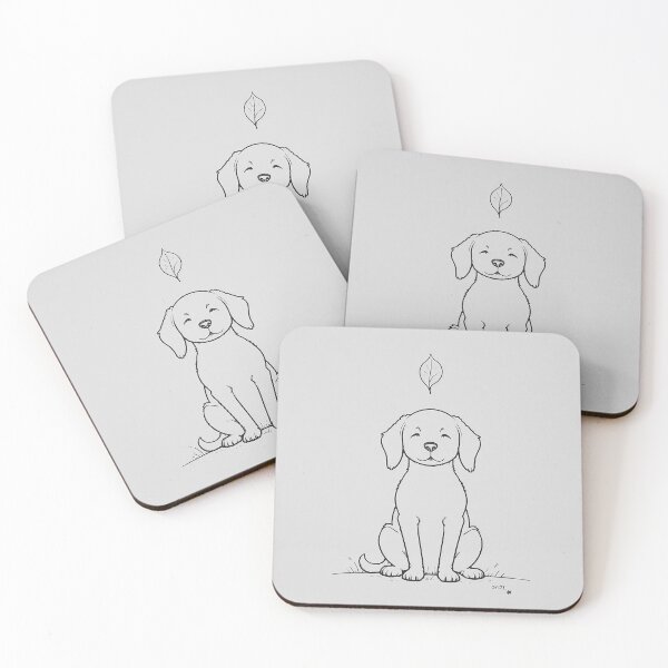 Item preview, Peaceful Dog Under Falling Leaf – Minimalist Dog Line Art designed and sold by PixPixari.