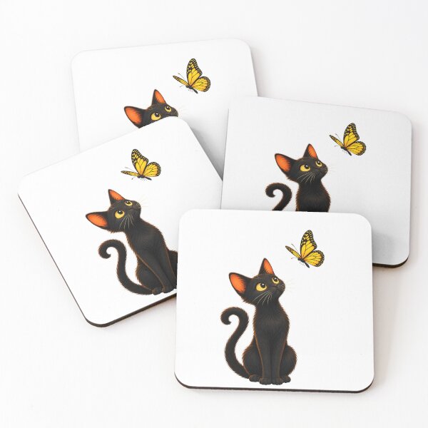 Item preview, Black Cat and Golden Butterfly – Magical Halloween Cat Art designed and sold by HueHup.