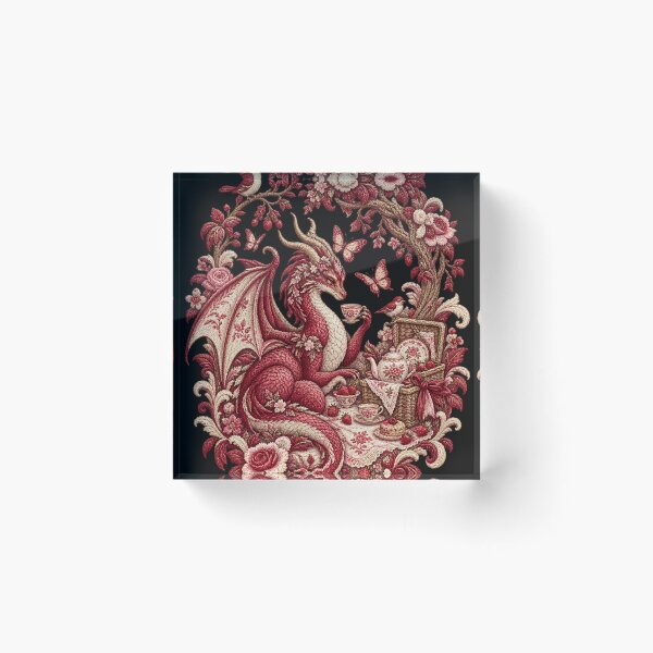 Item preview, Dragon Tea Party Embroidery – Rococo Fantasy Picnic & Floral Art designed and sold by Emoji Emblems.