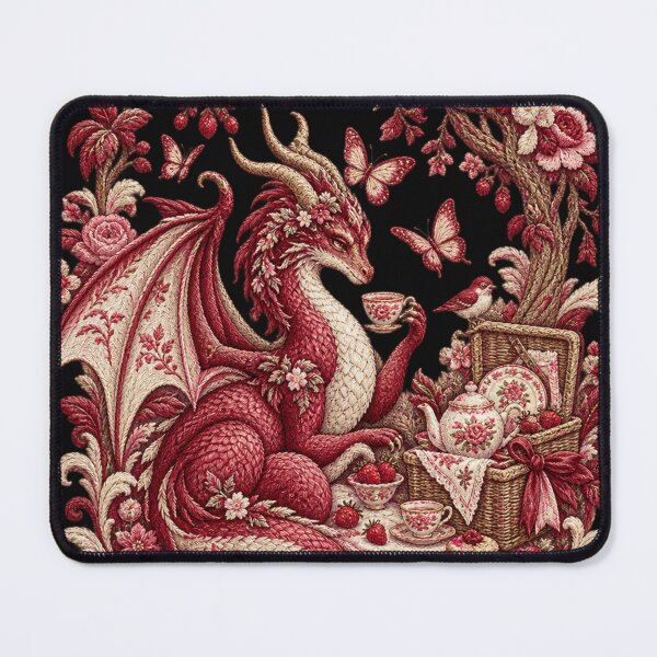 Item preview, Dragon Tea Party Embroidery – Rococo Fantasy Picnic & Floral Art designed and sold by Emoji Emblems.