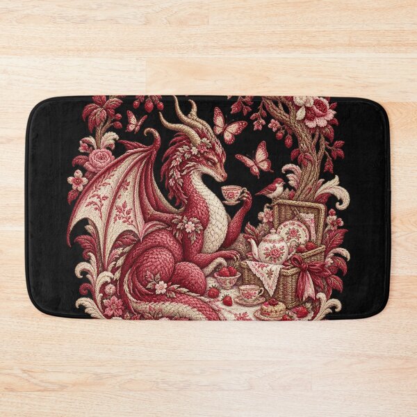 Item preview, Dragon Tea Party Embroidery – Rococo Fantasy Picnic & Floral Art designed and sold by Emoji Emblems.