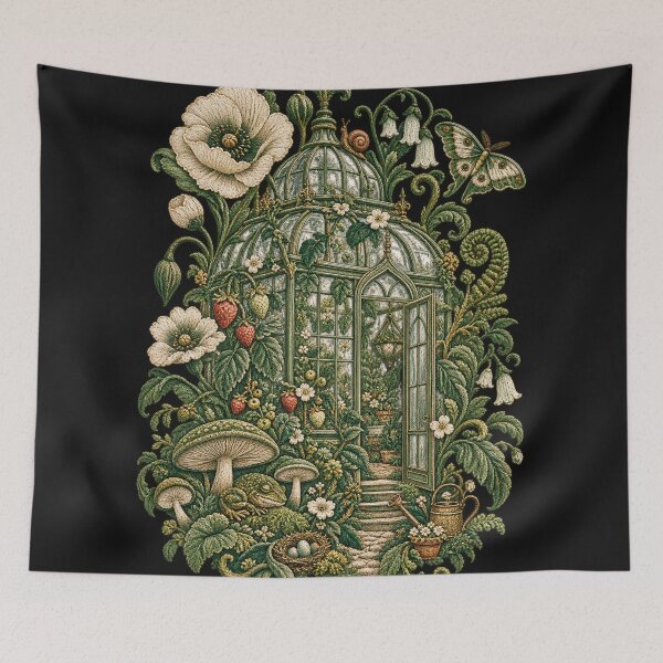 Item preview, Victorian Greenhouse Embroidery – Botanical Cottagecore Garden Art designed and sold by Emoji Emblems.