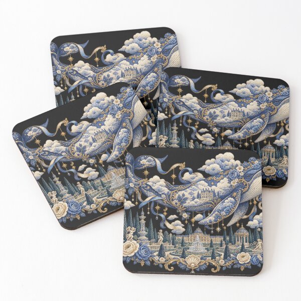Item preview, Celestial Whale Embroidery – Surreal Rococo Garden Toile Art designed and sold by Emoji Emblems.