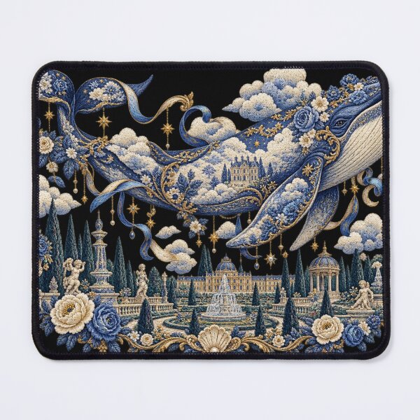 Item preview, Celestial Whale Embroidery – Surreal Rococo Garden Toile Art designed and sold by Emoji Emblems.