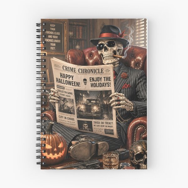 Item preview, Gangster Skeleton Reading Newspaper and Drinking Whiskey designed and sold by DoveArtDesigns.