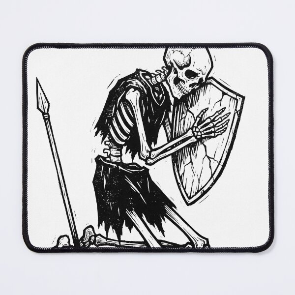 Item preview, Skeleton Warrior Spear and Cracked Shield Linocut Dark designed and sold by MisteryDesigner.