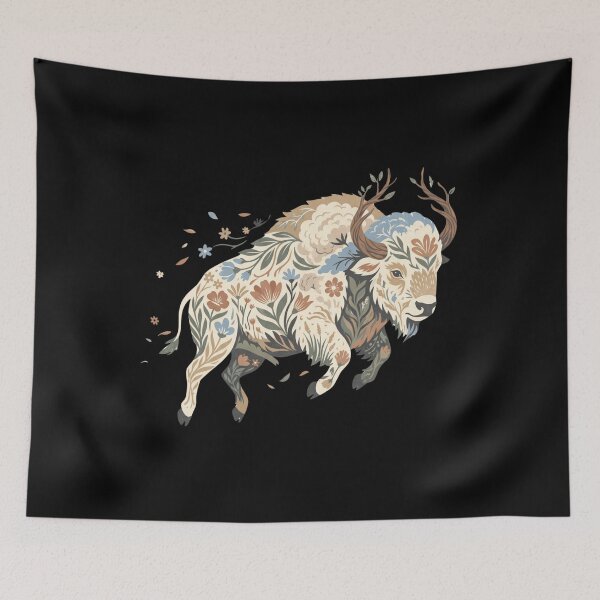 Item preview, Celestial Flying Bison | Folk Floral Air Beast Art designed and sold by WillCraftx.