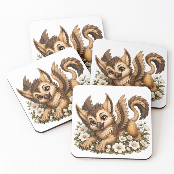 Item preview, Cute Baby Griffin in White Flowers – Whimsical Woodland Fantasy Creature designed and sold by Hatchling Hollow.