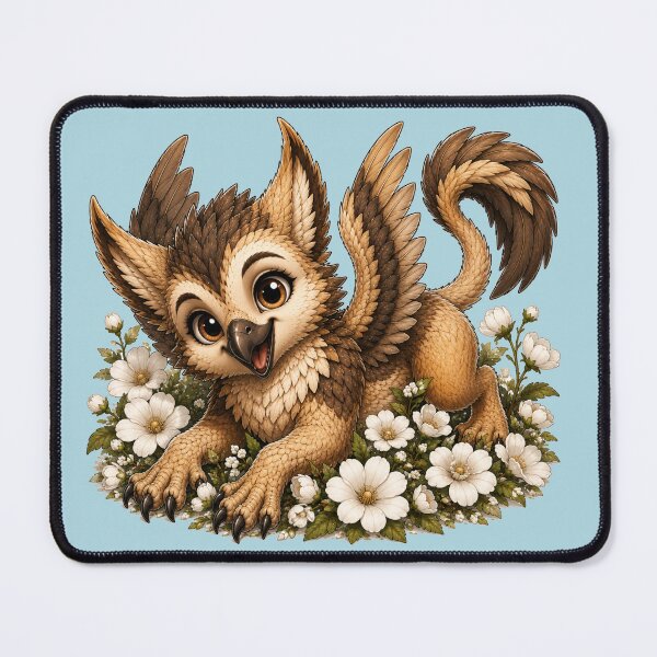 Item preview, Cute Baby Griffin in White Flowers – Whimsical Woodland Fantasy Creature designed and sold by Hatchling Hollow.