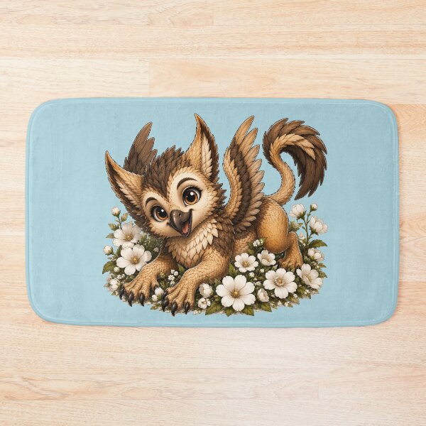 Item preview, Cute Baby Griffin in White Flowers – Whimsical Woodland Fantasy Creature designed and sold by Hatchling Hollow.