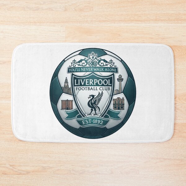 Item preview, Liverpool FC Crest and City Landmarks Inside Teal Soccer Ball Art designed and sold by annaarthk.