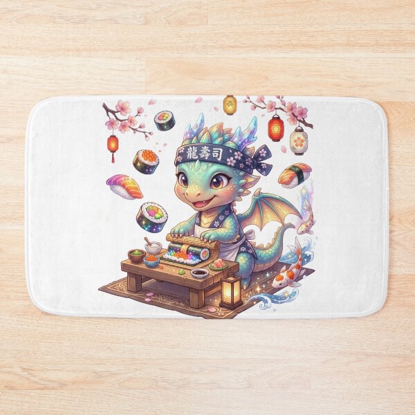 Item preview, Baby dragon preparing fantasy sushi designed and sold by kidoramagic.