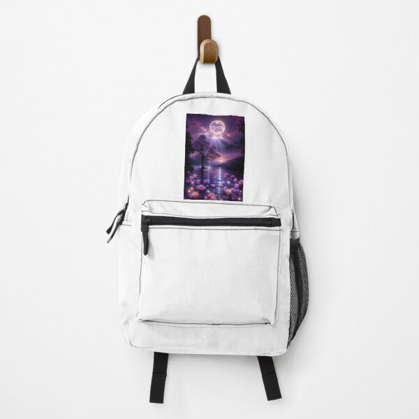 Item preview, Ethereal Purple Moonlit Night and Floating Lotus Flowers Landscape Art designed and sold by D Digital Art.