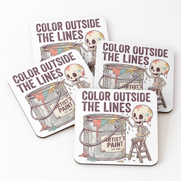 Item preview, Skeleton Artist Paint Can Stepladder Color Outside The Lines Retro designed and sold by MisteryDesigner.
