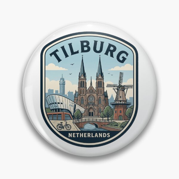Item preview, Retro Tilburg Netherlands Cityscape Travel Badge designed and sold by k3rstman1.