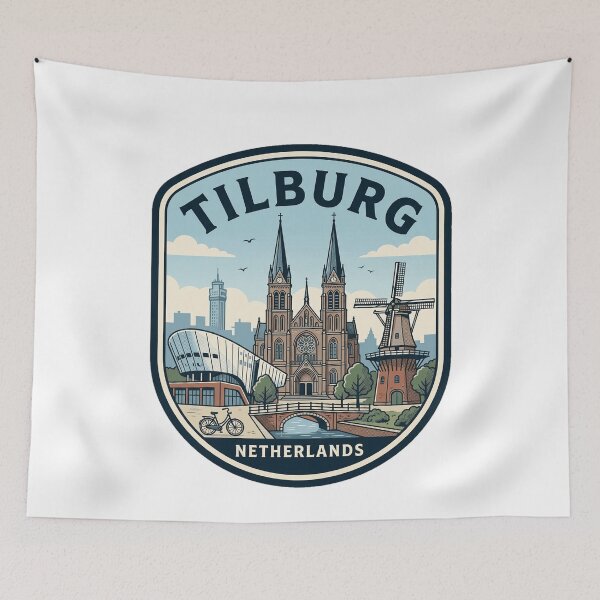 Item preview, Retro Tilburg Netherlands Cityscape Travel Badge designed and sold by k3rstman1.