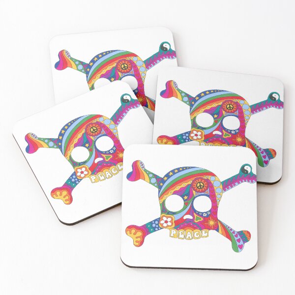 Item preview, Psychedelic Skull Art White– Retro Hippie Rainbow Groovy Peace Design designed and sold by Kellie Espie Art.