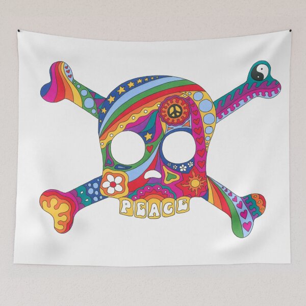 Item preview, Psychedelic Skull Art White– Retro Hippie Rainbow Groovy Peace Design designed and sold by Kellie Espie Art.