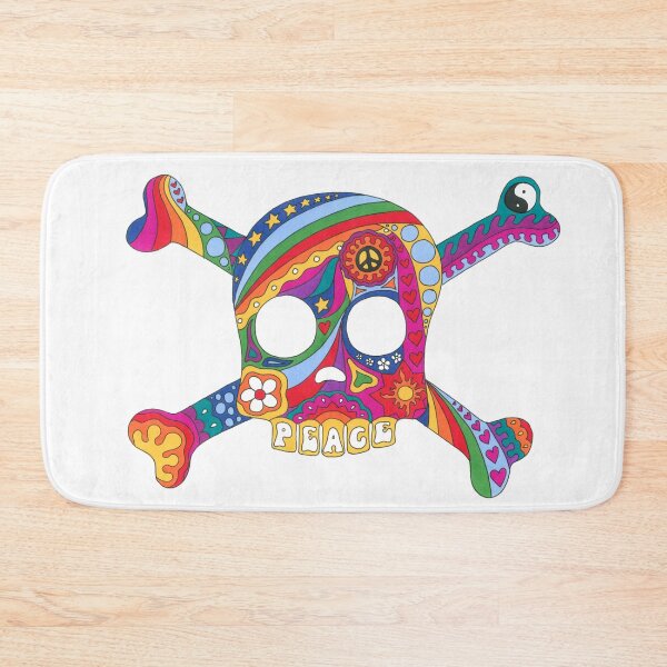 Item preview, Psychedelic Skull Art White– Retro Hippie Rainbow Groovy Peace Design designed and sold by Kellie Espie Art.