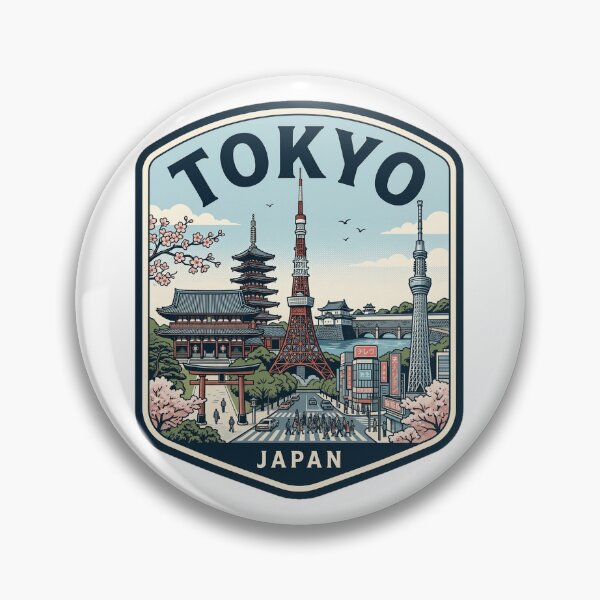 Item preview, Tokyo Japan Travel Souvenir Retro Skyline Badge designed and sold by k3rstman1.