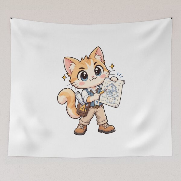 Item preview, Cute Architect Cat With Blueprint designed and sold by HoopeStylee.