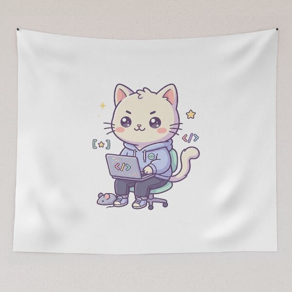 Item preview, Cute Programmer Cat Coding On Laptop designed and sold by HoopeStylee.