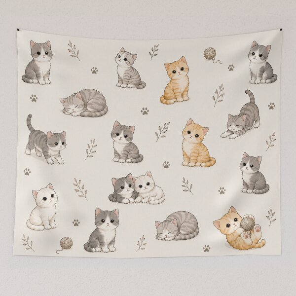 Item preview, Cozy Cat Lovers – Cute Kittens & Yarn Neutral Pattern designed and sold by HO•Designs.