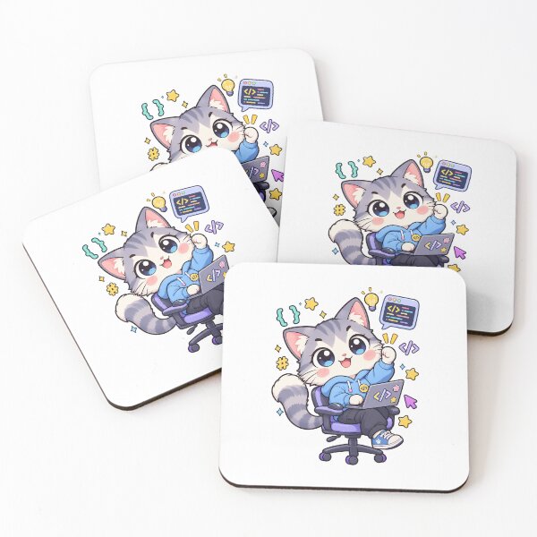 Item preview, Kawaii Cat Programmer Coding Away designed and sold by HoopeStylee.