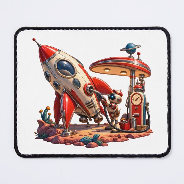 Item preview, Retro Space Gas Station Robot Mechanic Vintage Rocket designed and sold by builtforyou.