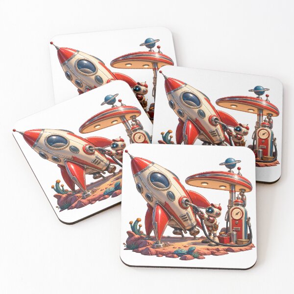 Item preview, Retro Space Gas Station Robot Mechanic Vintage Rocket designed and sold by builtforyou.