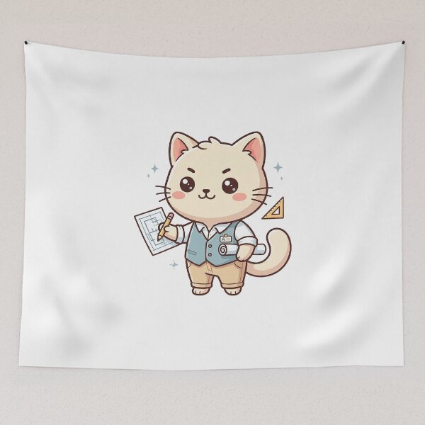 Item preview, Kawaii Cat Architect Designing Buildings designed and sold by HoopeStylee.