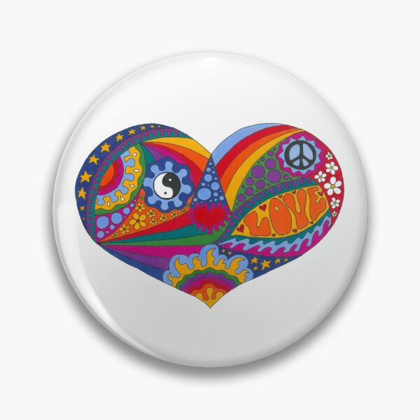 Item preview, Psychedelic Heart Art White– Retro Hippie Rainbow Groovy Peace Design designed and sold by Kellie Espie Art.