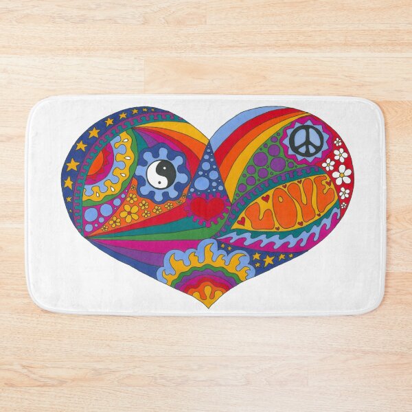 Item preview, Psychedelic Heart Art White– Retro Hippie Rainbow Groovy Peace Design designed and sold by Kellie Espie Art.
