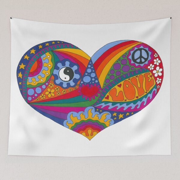 Item preview, Psychedelic Heart Art White– Retro Hippie Rainbow Groovy Peace Design designed and sold by Kellie Espie Art.
