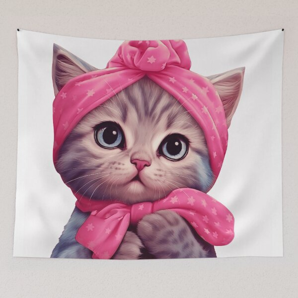 Item preview, Cute Kitten in Pink Turban Star Headscarf | Kawaii Cat Art designed and sold by L&L.