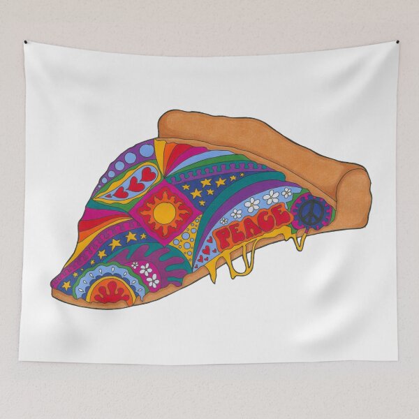 Item preview, Psychedelic Peace of Pizza Art White– Retro Hippie Rainbow Groovy Peace Design designed and sold by Kellie Espie Art.