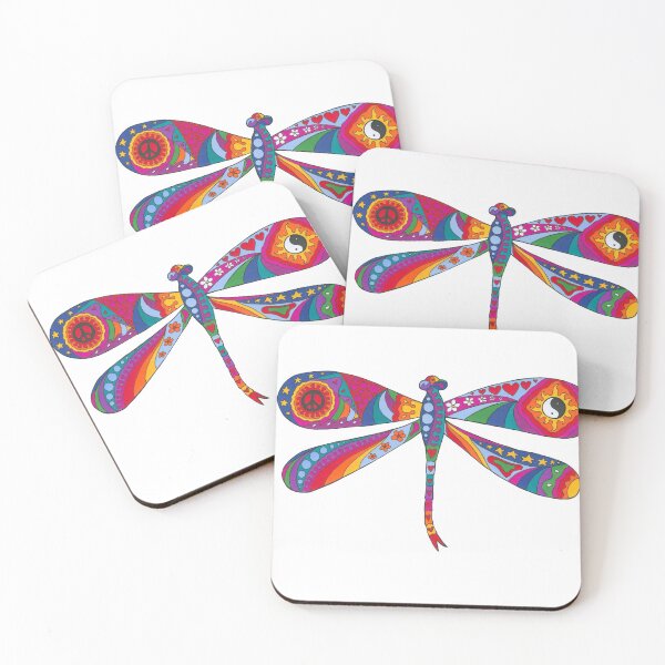 Item preview, Psychedelic Dragonfly Art White– Retro Hippie Rainbow Groovy Peace Design designed and sold by Kellie Espie Art.
