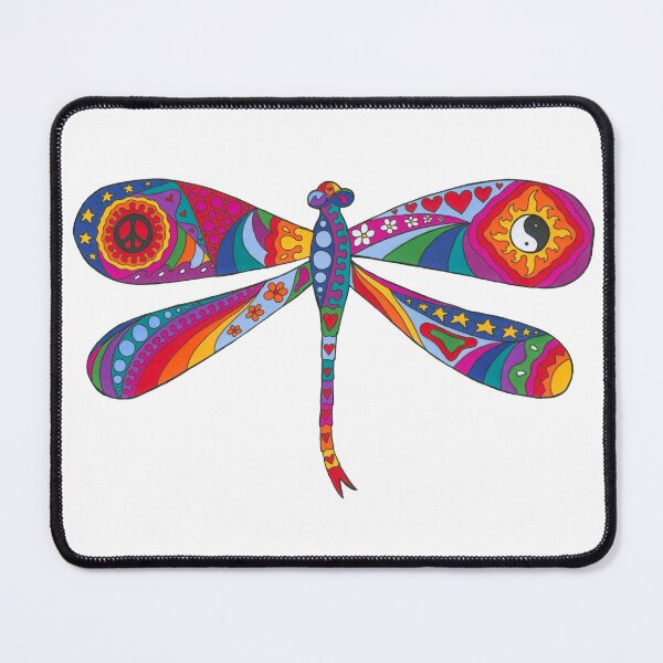 Item preview, Psychedelic Dragonfly Art White– Retro Hippie Rainbow Groovy Peace Design designed and sold by Kellie Espie Art.